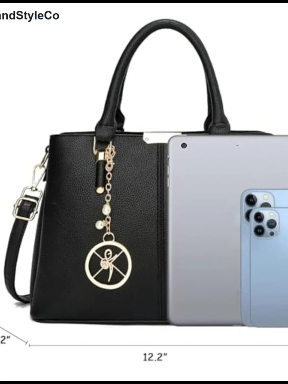Women's Faux Leather Satchel Purse with 3 Zip Compartments, Adjustable Strap